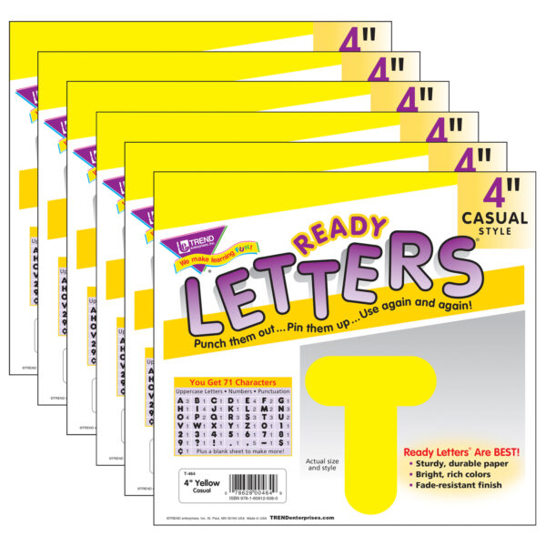 ERST-464-6.jpg Yellow 4" Casual Uppercase Ready Letters, 6 Packs