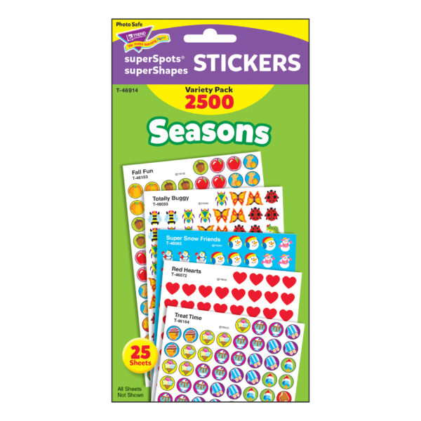 Seasons superSpots-superShapes Variety Pack, 2500 Per Pack, 3 Packs