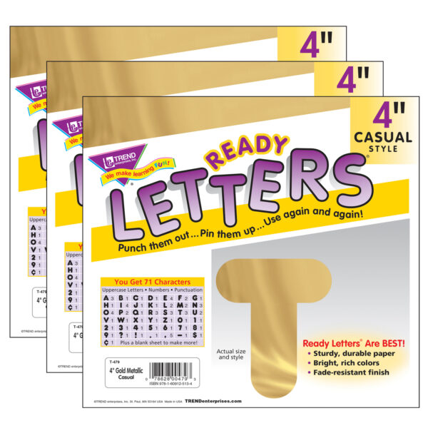 ERST-479-3.jpg Gold Metallic 4" Casual Uppercase Ready Letters, 71 Per Pack, 3 Packs