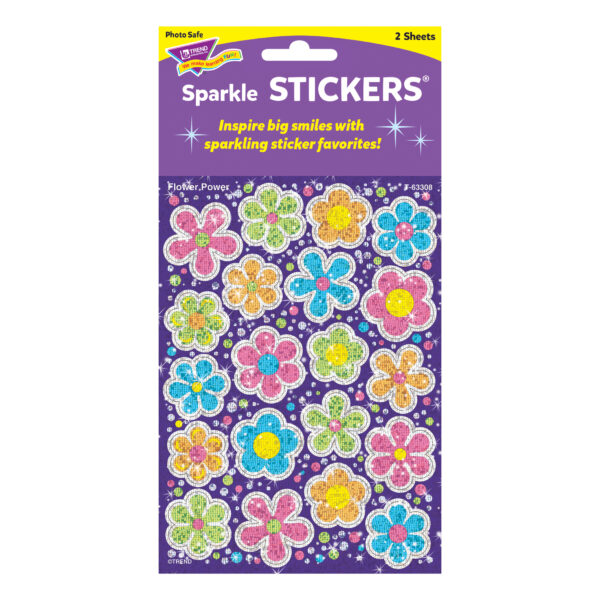 Flower Power Sparkle Stickers-Large, 40 Per Pack, 12 Packs