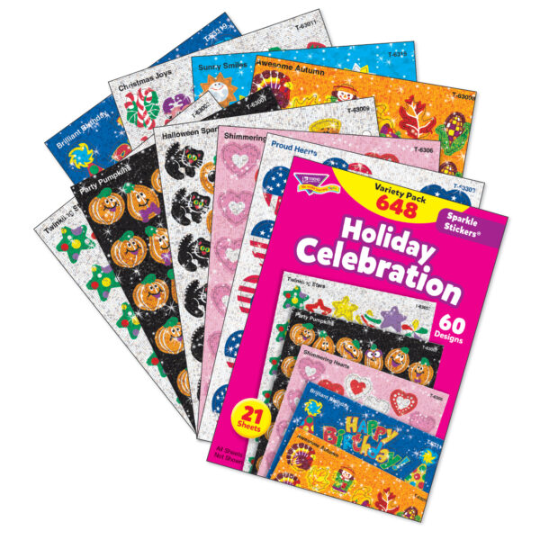 Holiday Celebration Sparkle Stickers Variety Pack, 648 Per Pack, 2 Packs