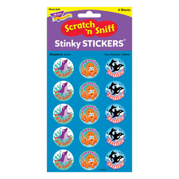 Sea Animals-Blueberry Stinky Stickers, 60 Per Pack, 6 Packs