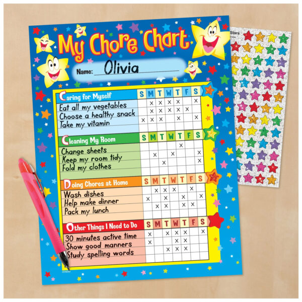 Stars Chore Charts, 25 Sheets Per Pad, Pack of 3