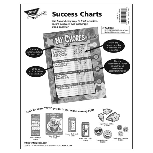 Praise Words 'n Stars Chore Charts, 25 Sheets Per Pad, Pack of 3