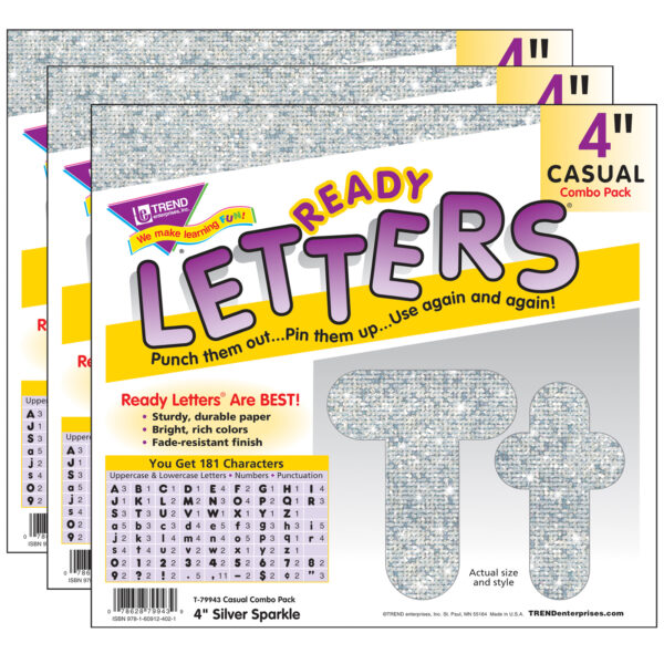 ERST-79943-3.jpg Silver Sparkle 4" Casual Combo Ready Letters, 3 Packs