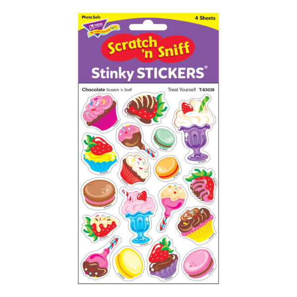 Treat Yourself-Chocolate Mixed Shapes Stinky Stickers, 72 Per Pack, 6 Packs