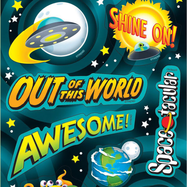 Space Out!-Alien Orange Mixed Shapes Stinky Stickers, 32 Per Pack, 6 Packs