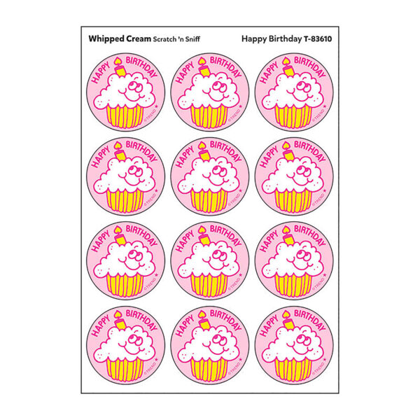 Happy Birthday-Whipped Cream Scented Stickers, 24 Per Pack, 6 Packs