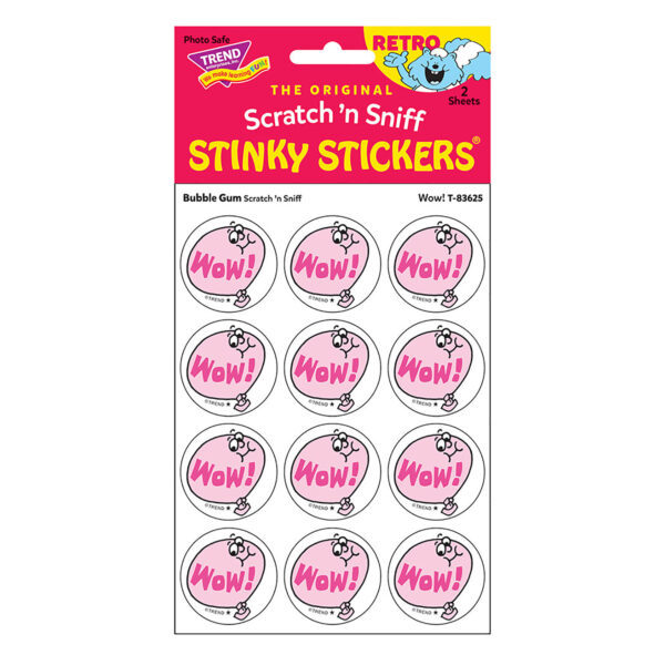 Wow!-Bubble Gum Scented Stickers, 24 Per Pack, 6 Packs