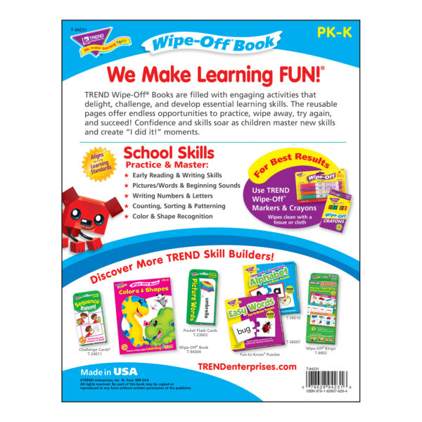 School Skills Wipe-Off Book Wipe-Off Book, 28 pgs, Pack of 3