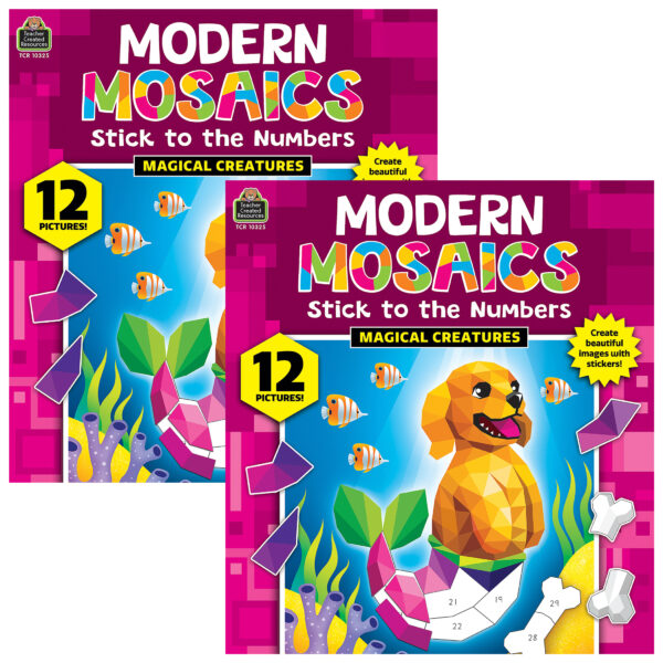 ERSTCR10325-2.jpg Magical Creatures Modern Mosaics Stick to the Numbers Activity Book, Pack of 2