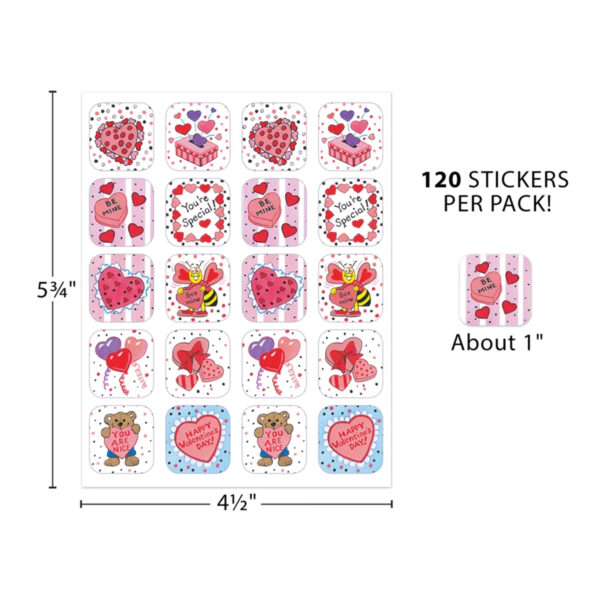 Valentines Day Stickers, 120 Per Pack, 12 Packs