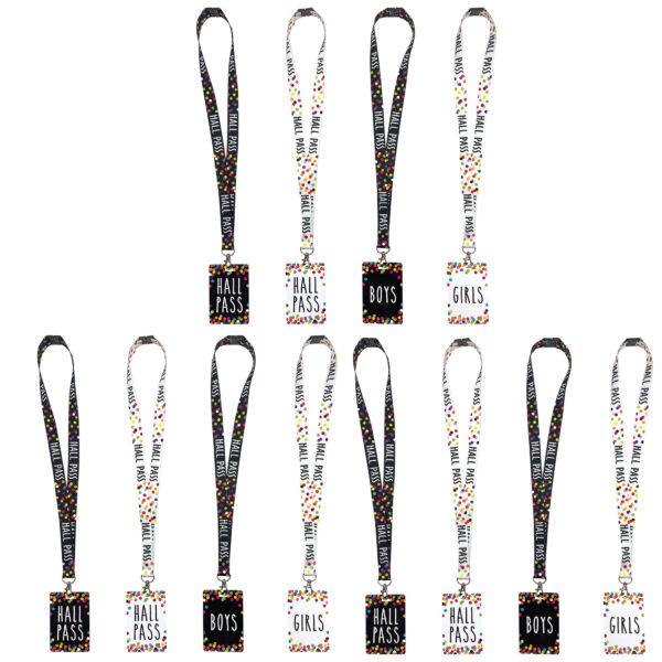 Confetti Hall Pass with Lanyard, 4 Per Pack, 3 Packs