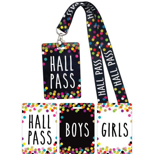 Confetti Hall Pass with Lanyard, 4 Per Pack, 3 Packs