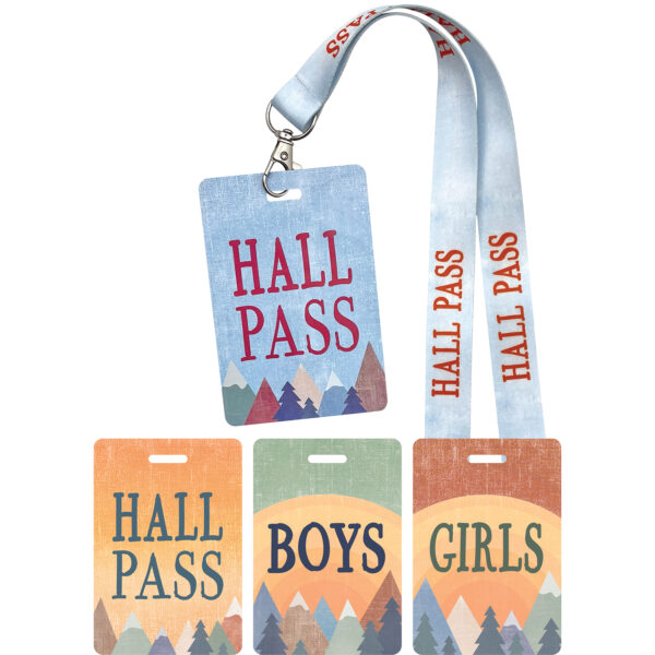 Moving Mountains Hall Pass with Lanyard, 4 Per Pack, 3 Packs