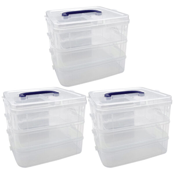 Stacking Clear Storage Containers (3 pack) Clear Stackable Storage Containers - 3 Tiers - Pack of 3