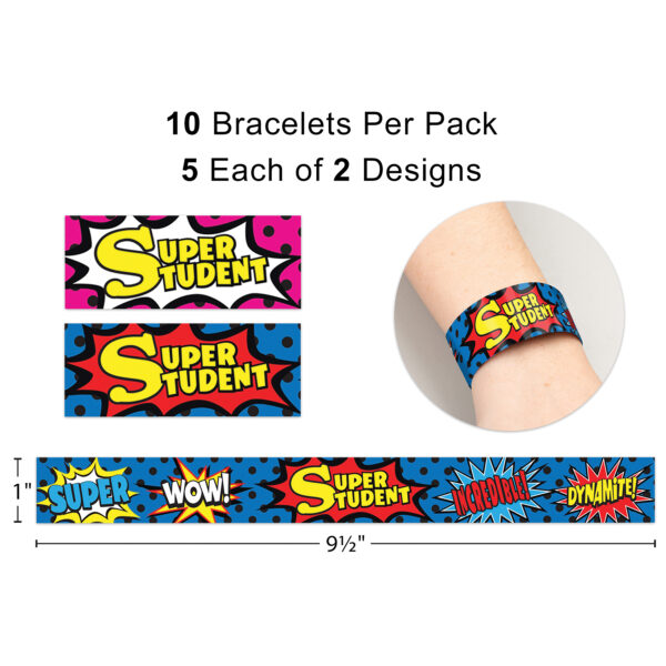 Superhero Super Student Slap Bracelets, 10 Per Pack, 6 Packs