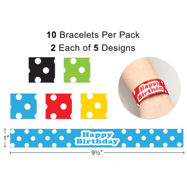 Polka Dots Happy Birthday Slap Bracelets, 10 Per Pack, 6 Packs