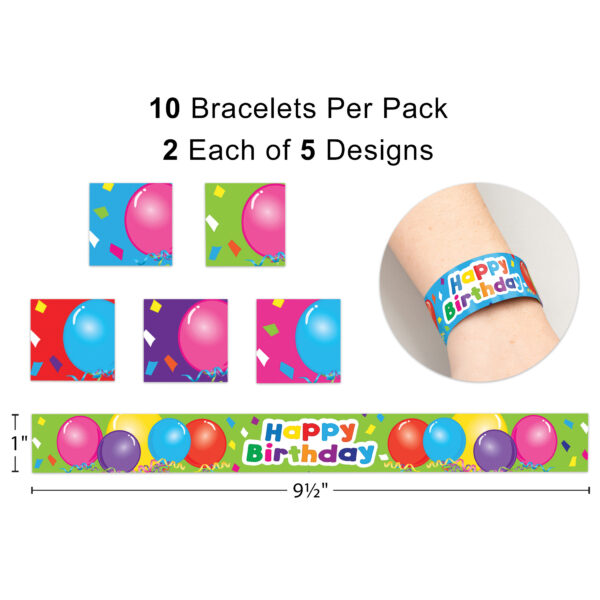 Happy Birthday Balloons Slap Bracelets, 10 Per Pack, 6 Packs