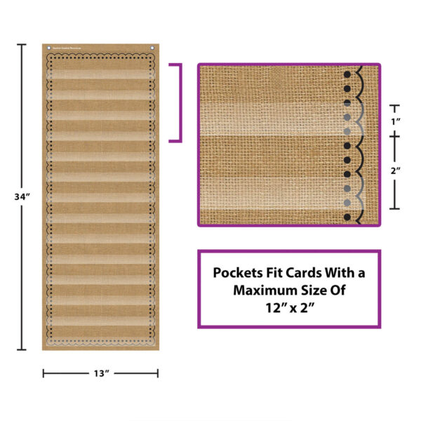 14-Pocket Pocket Chart, Burlap Design, 13" x 34"