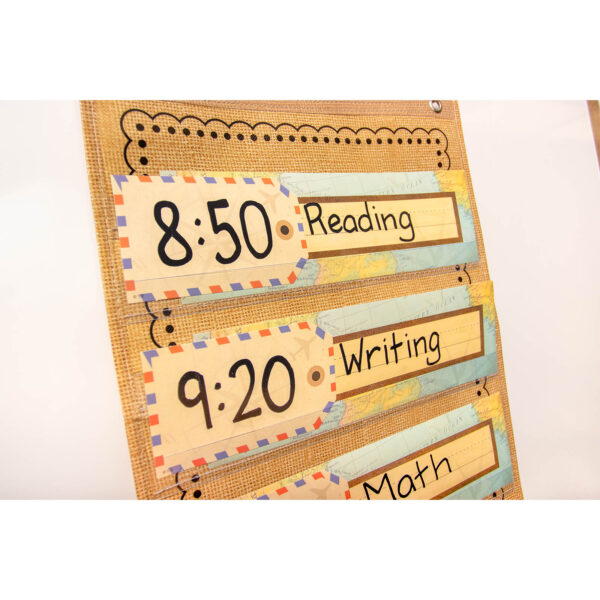 14-Pocket Pocket Chart, Burlap Design, 13" x 34"
