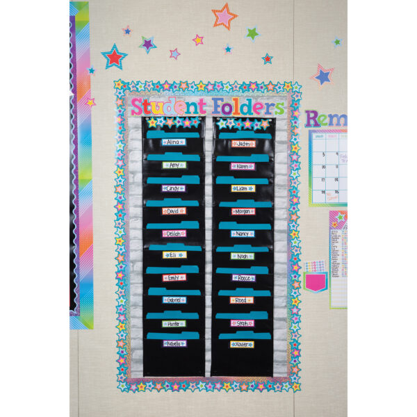 File Storage Pocket Chart, 10 Pockets, Black, 14" x 58"