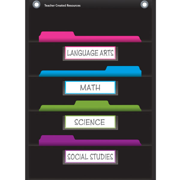 File Storage Pocket Chart, 10 Pockets, Black, 14" x 58"