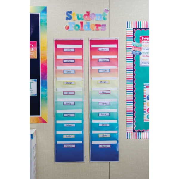 File Storage Pocket Chart, 10 Pockets, Watercolor, 14" x 58"