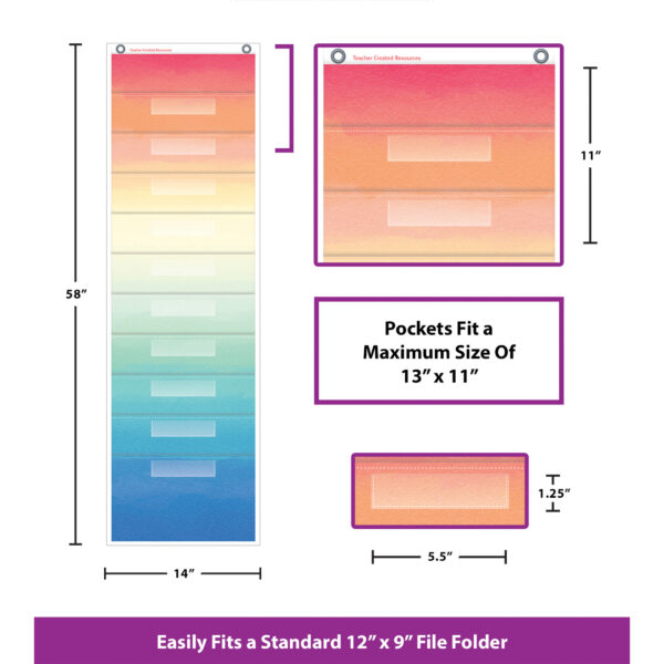 File Storage Pocket Chart, 10 Pockets, Watercolor, 14" x 58"