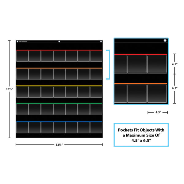 Black Storage Pocket Chart, 35 Pockets, 32.5" x 63.5"