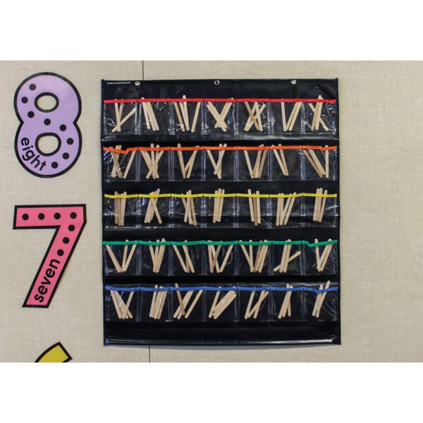 Black Storage Pocket Chart, 35 Pockets, 32.5" x 63.5"