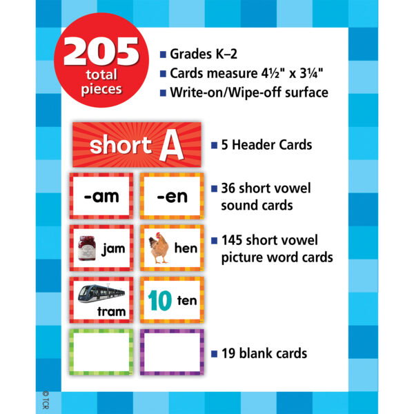 Short Vowels Pocket Chart Cards, 205 Pieces Per Pack, 2 Packs