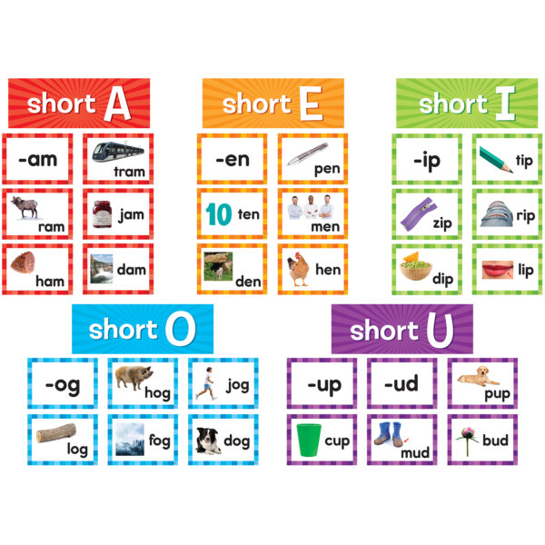 Short Vowels Pocket Chart Cards, 205 Pieces Per Pack, 2 Packs