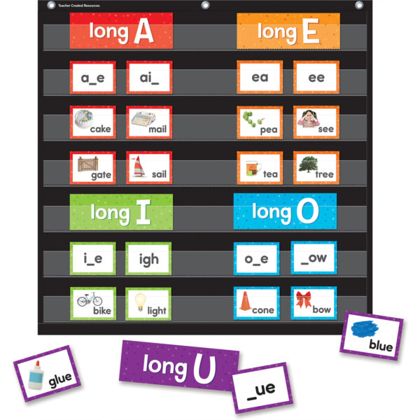 Long Vowels Pocket Chart Cards, 205 Pieces Per Pack, 2 Packs