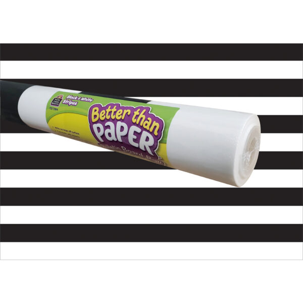 Better Than Paper Bulletin Board Roll, 4' x 12', Black & White Stripes, Pack of 4