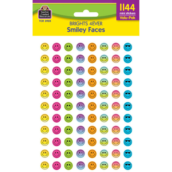 Brights 4Ever Smiley Faces Mini Stickers Valu-Pack, 1144 Per Pack, 6 Packs