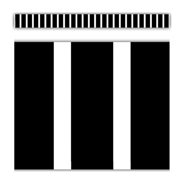 Black and White Vertical Stripes Straight Border Trim, 35 Feet Per Pack, 6 Packs