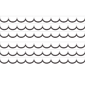 White with Black Scalloped Die-Cut Border Trim, 35 Feet Per Pack, 6 Packs