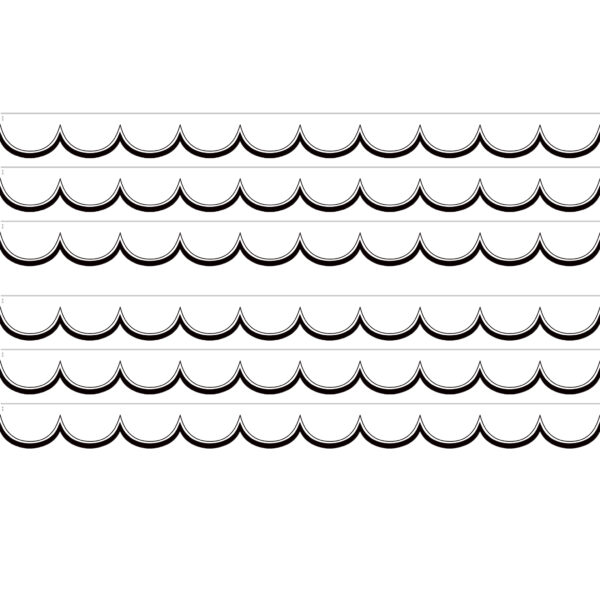 White with Black Scalloped Die-Cut Border Trim, 35 Feet Per Pack, 6 Packs