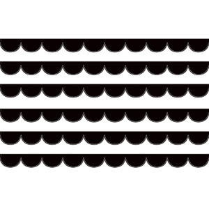 Black with White Scalloped Die-Cut Border Trim, 35 Feet Per Pack, 6 Packs