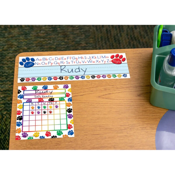 Colorful Paw Prints Left-Right Alphabet Name Plates, 36 Per Pack, 6 Packs