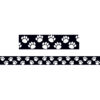 Black with White Paw Prints Border Trim, 35 Feet Per Pack, 6 Packs