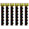Multicolor Dots on Black Scalloped Border Trim, 35 Feet Per Pack, 6 Packs