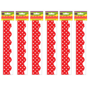 Red Mini Polka Dots Border Trim, 35 Feet Per Pack, 6 Packs