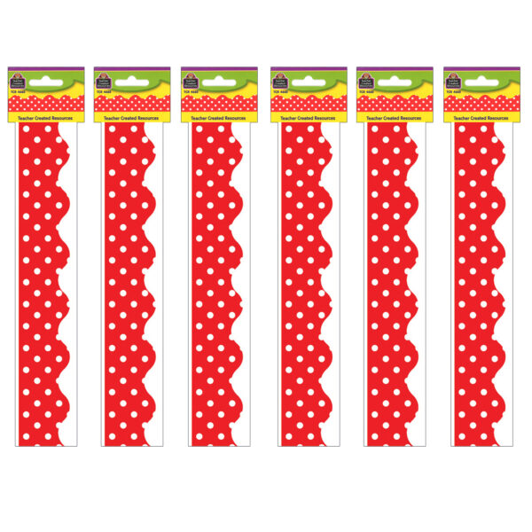 Red Mini Polka Dots Border Trim, 35 Feet Per Pack, 6 Packs