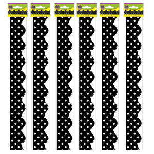 Black Mini Polka Dots Border Trim, 35 Feet Per Pack, 6 Packs