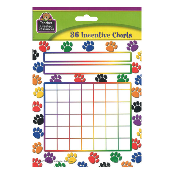 Colorful Paw Prints Incentive Charts, 5.25" x 6", 36 Sheets Per Pack, 6 Packs