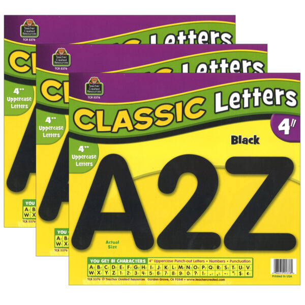 ERSTCR5376-3.jpg Black Classic Font 4" Letters Uppercase Pack, 81 Pieces Per Pack, 3 Packs