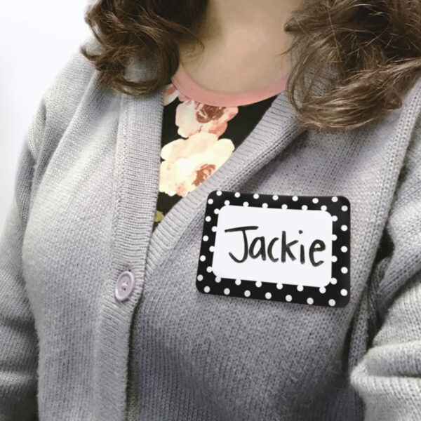 Black Polka Dots 2 Name Tags-Labels, 36 Per Pack, 6 Packs