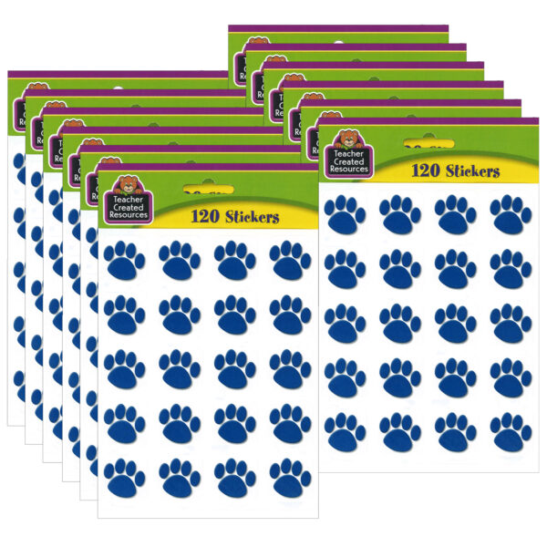 ERSTCR5747-12.jpg Blue Paw Prints Stickers, 1" Square, 120 Per Pack, 12 Packs
